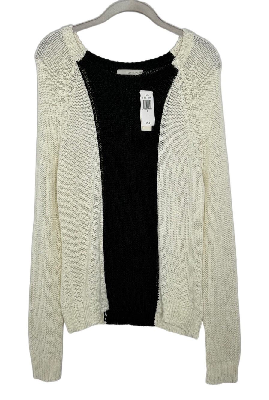 $154 Townsen Women Ivory Black Open Knit Pullover Sweater Size Large New
